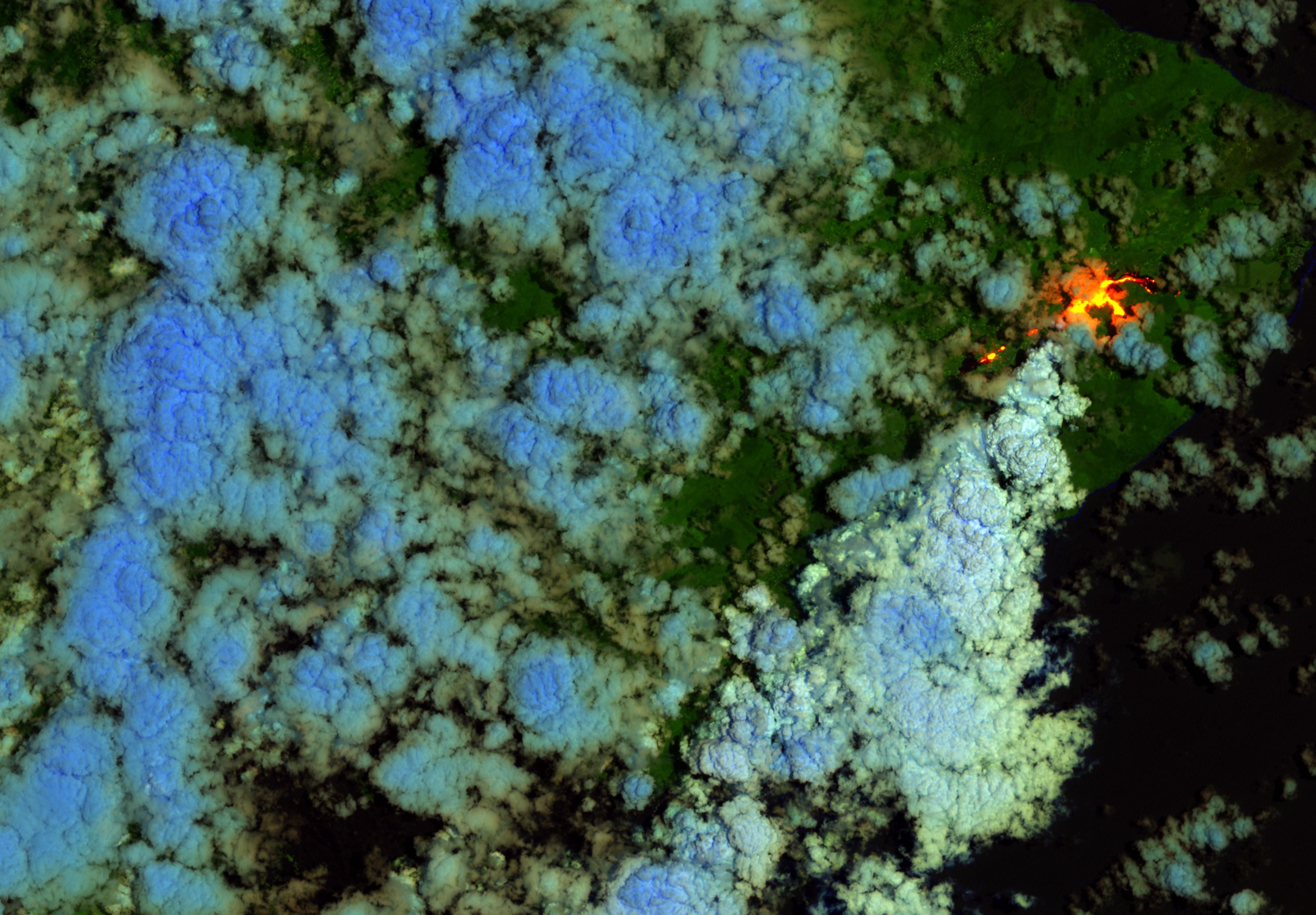<i>Leilani Estates eruption fissures, Hawai'i 19.467°N 154.917°W 235 m (Sentinel-2, ESA)</i>